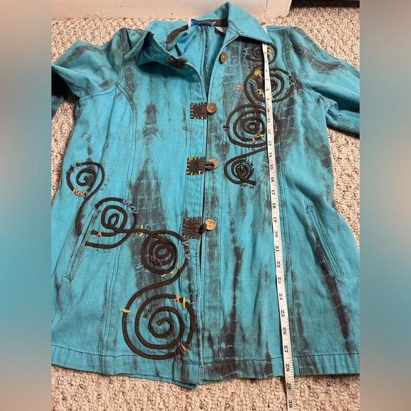 Bleu Bayou Be Happy Blue Hipster Western Button Down Embroidered Shirt size L - Picture 7 of 9